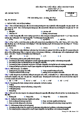 Đề kiểm tra cuối năm môn Vật lý Lớp 11 - Mã đề 132 - Năm học 2017-2018 (Có đáp án)